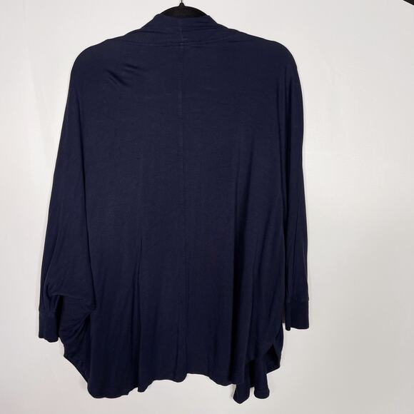 LOFT Lounge Small Navy Blue Dolman Sleeve Open Front Cardigan Sweater 3/4 Sleeve - Picture 2 of 5